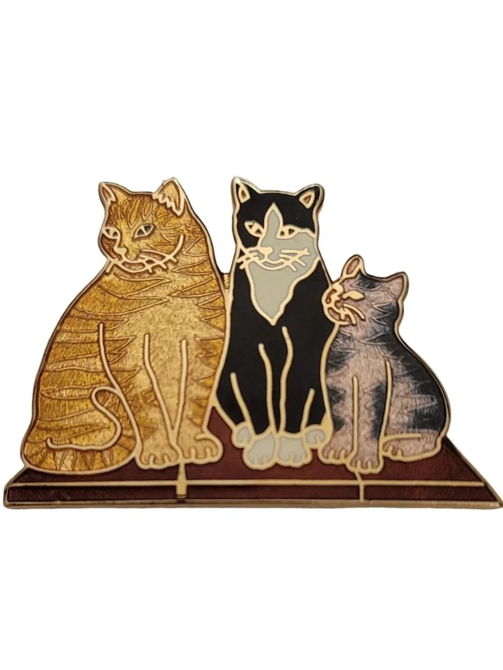 Fish Enterprise Brand Cat Kitten Cloisonné Enamel Brooch Pin, Signed E131